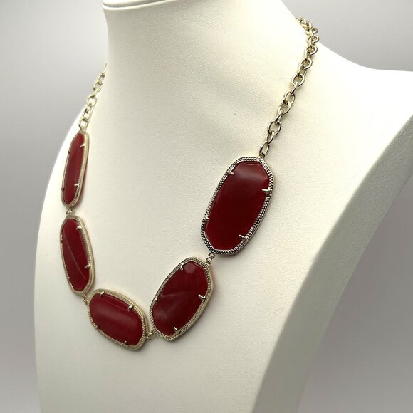 Kendra Scott Statement Necklace Fuchsia Pink Oval Stones Gold Tone Retired - Picture 6 of 11